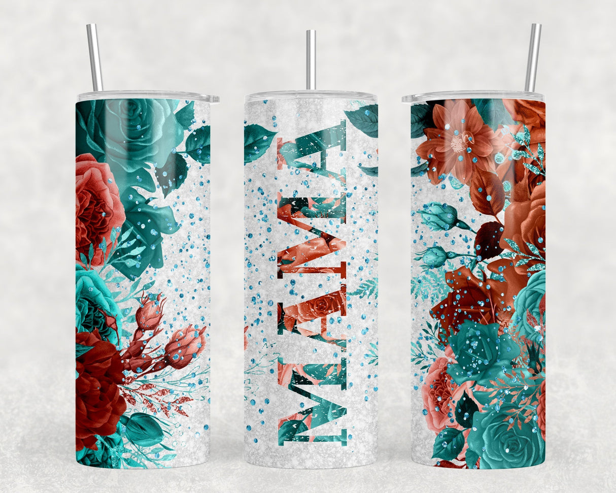 Floral Mama - 20 oz Steel Skinny Tumbler - Optional Blue Tooth Speaker - Speaker Color will Vary by Rowdy Ridge Co