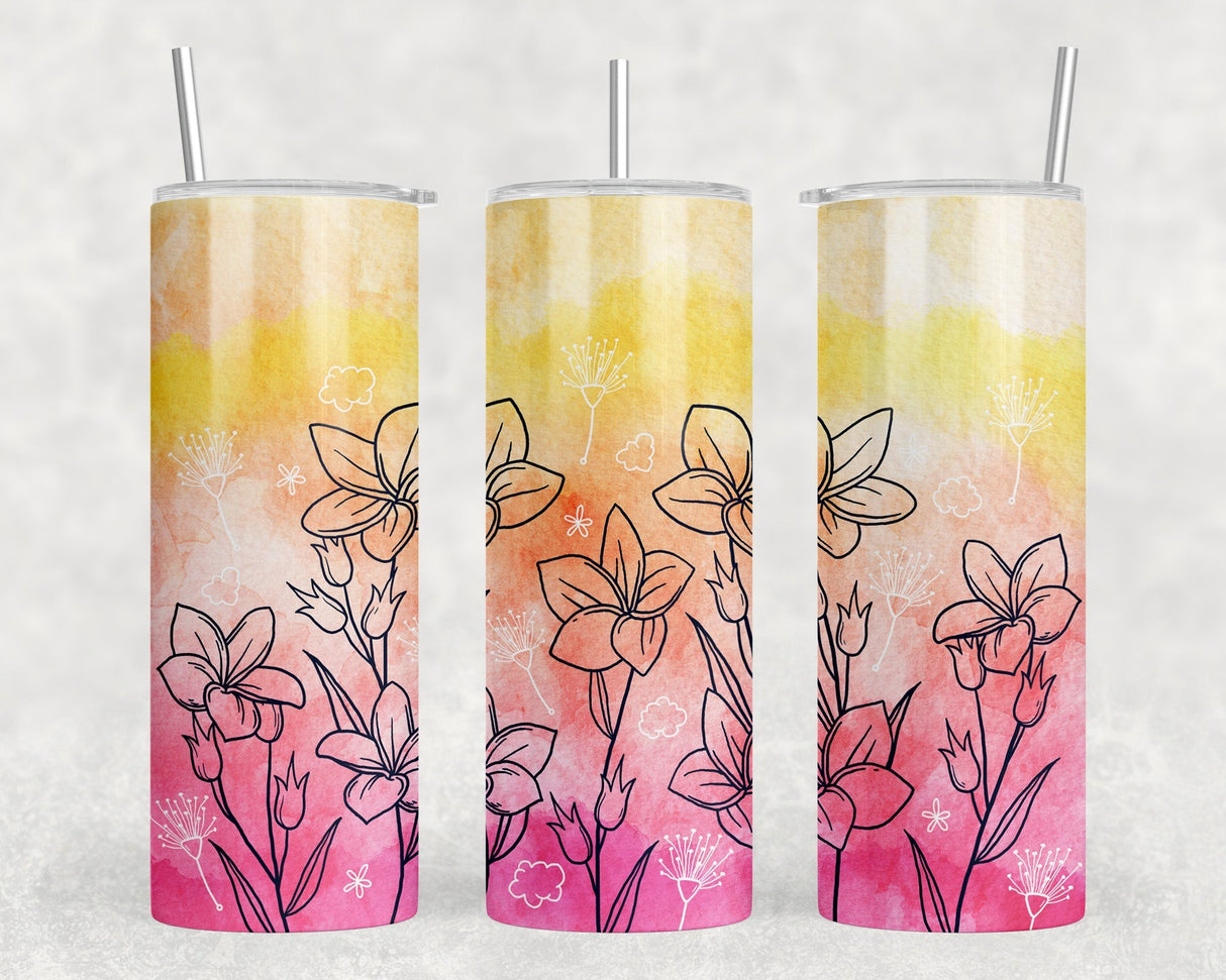 Flowers|Skinny Tumbler|Optional Bluetooth Speaker| Speaker Color Varies by Rowdy Ridge Co