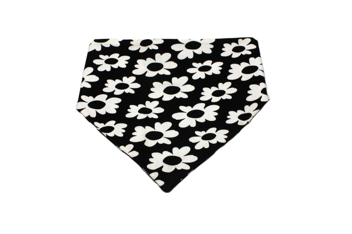 Black White Flower and Polka Dots Reversible Dog Bandana by Uptown Pups