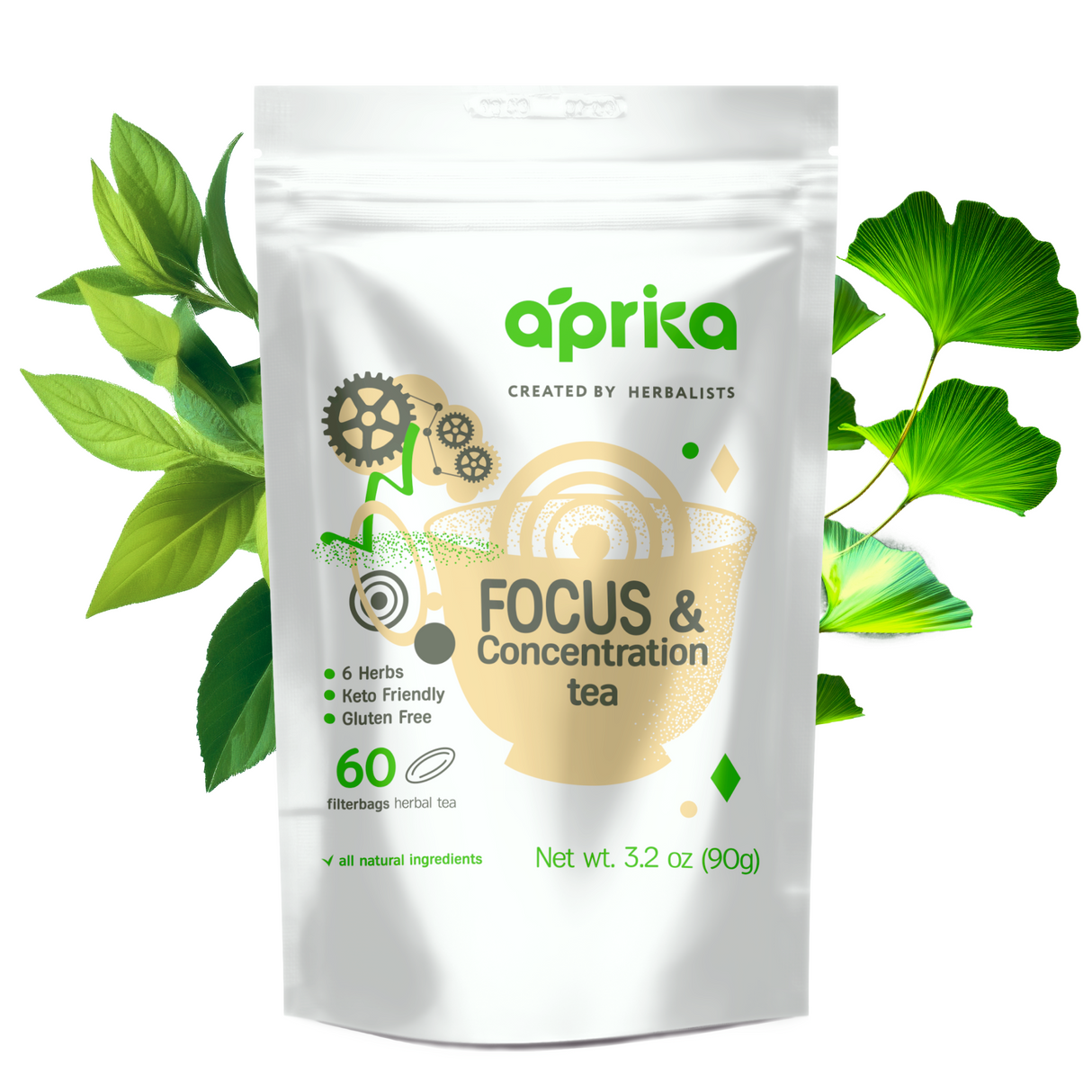 Focus & Concentration Herbal Tea, 60 bags by Aprika Life