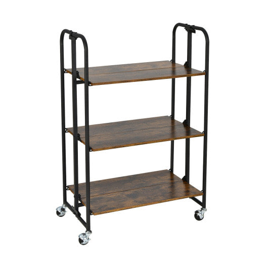 Foldable Rolling Cart with Storage Shelves for Kitchen-3-Tier