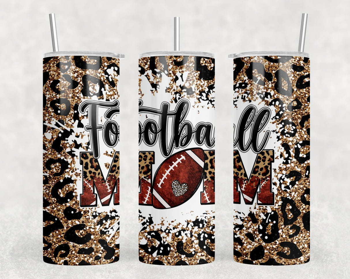 Football Mom Leopard Print - 20 oz Steel Skinny Tumbler - Optional Blue Tooth Speaker - Speaker Color will Vary by Rowdy Ridge Co