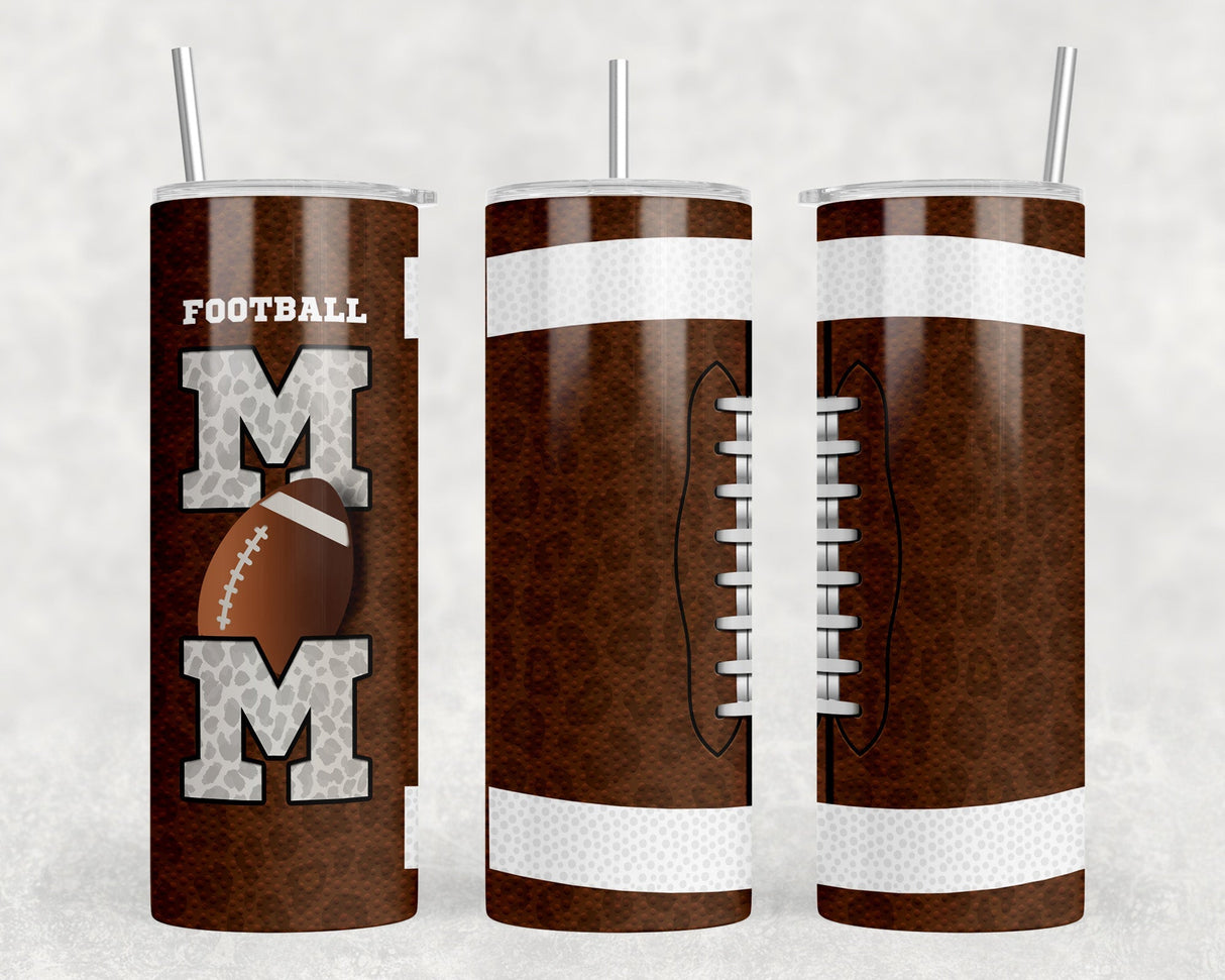 Football Mom Leopard Print - 20 oz Steel Skinny Tumbler - Optional Blue Tooth Speaker - Speaker Color will Vary by Rowdy Ridge Co