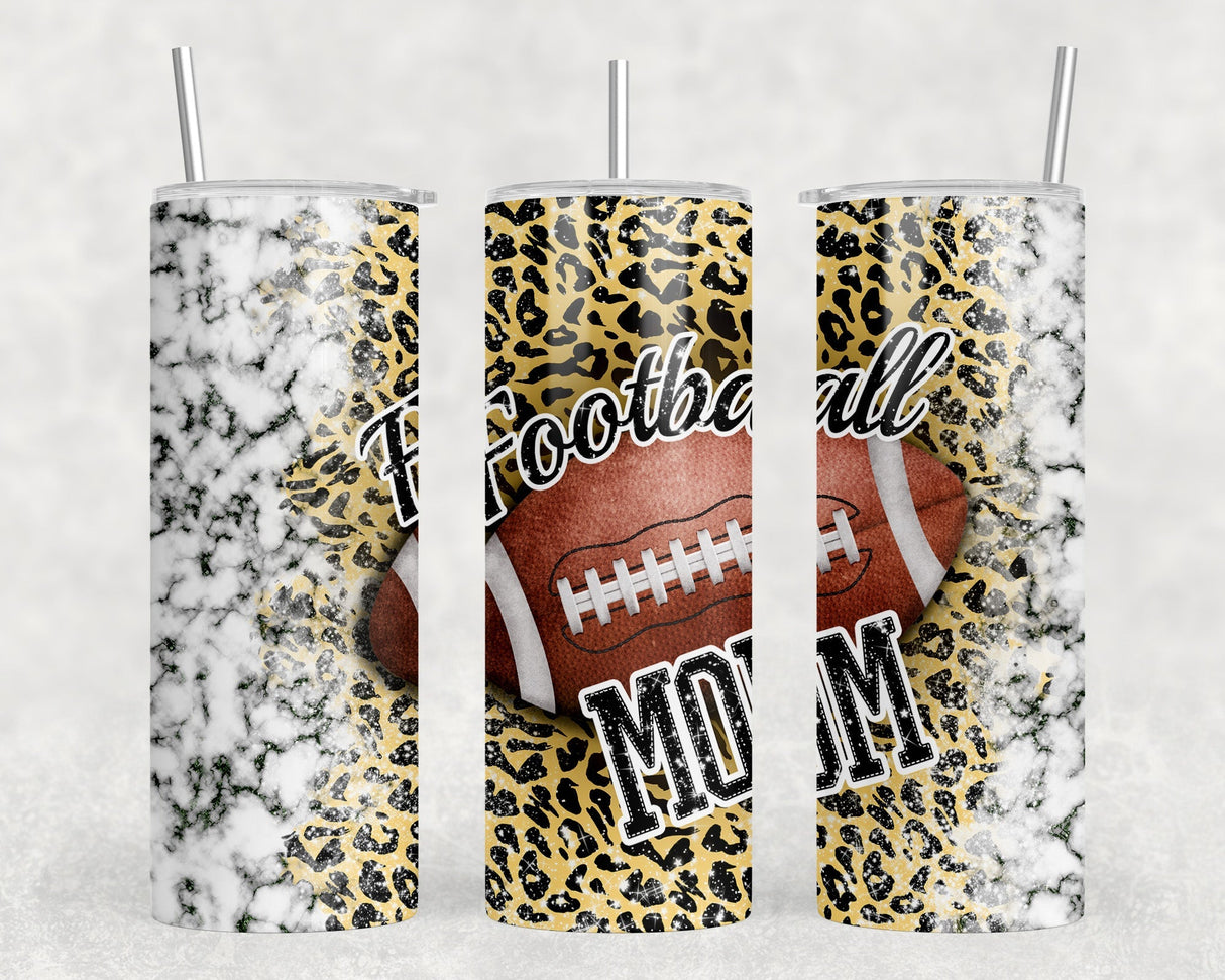 Football Mom Leopard Print - 20 oz Steel Skinny Tumbler - Optional Blue Tooth Speaker - Speaker Color will Vary by Rowdy Ridge Co