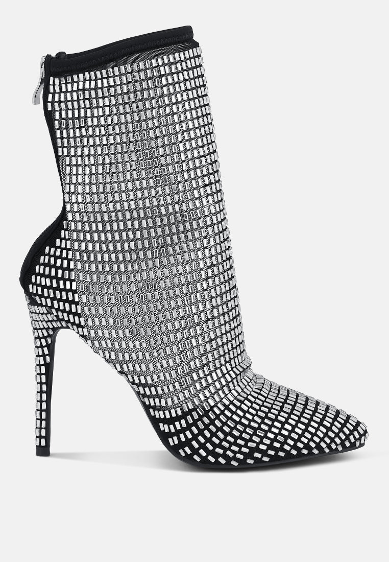 fortunate rhinestones embellished mesh boots by London Rag