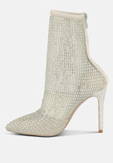 fortunate rhinestones embellished mesh boots by London Rag