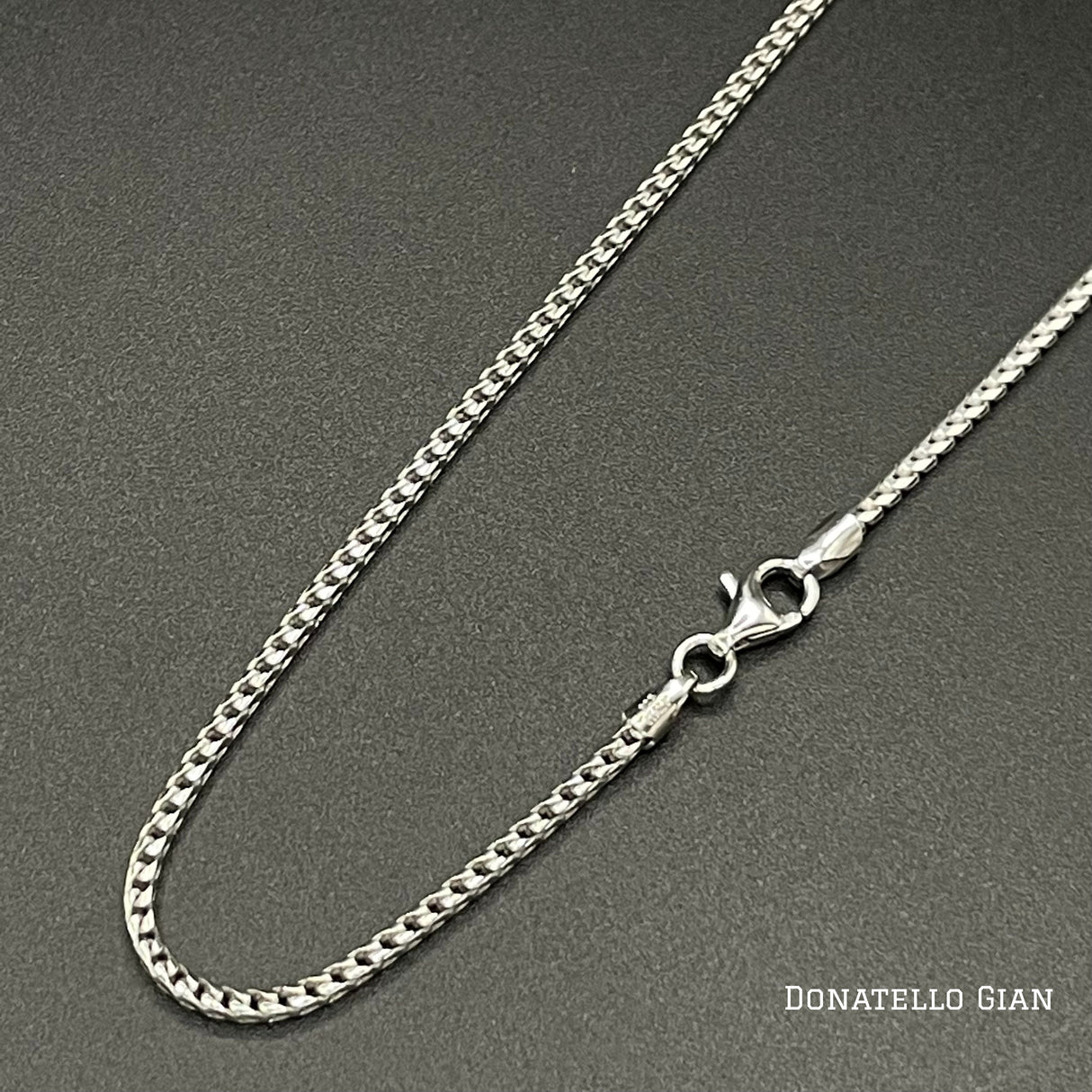 Sterling Silver 925 Round Franco Chain 1.7MM, 16"-24", Square Box Chain Necklace, Italian Made Sterling Silver 925 Unisex Chain by Donatello Gian