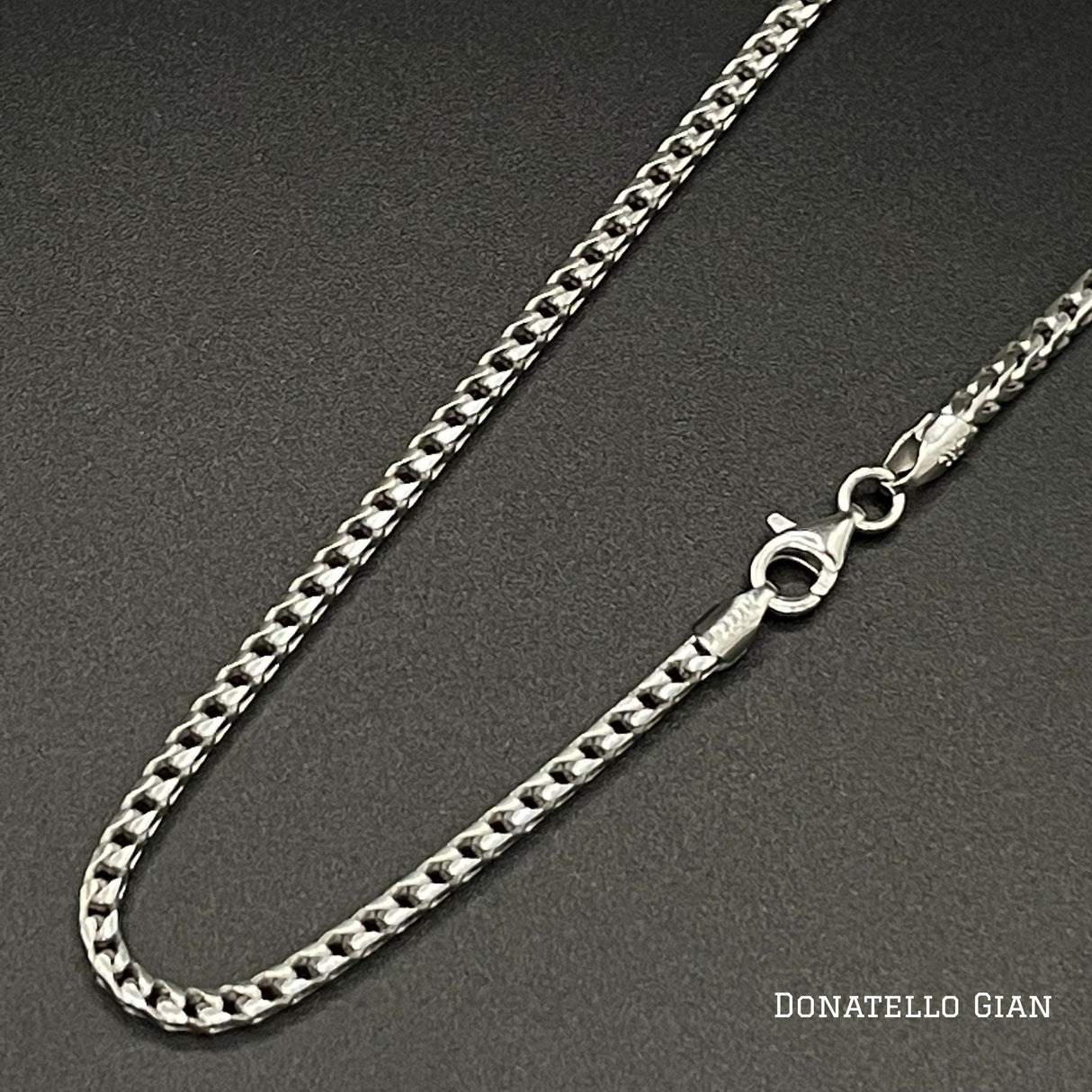 Sterling Silver 925 Franco Chain 2.5MM, 16"-24", Square Box Chain Necklace, Italian Made Sterling Silver 925 Unisex Chain by Donatello Gian