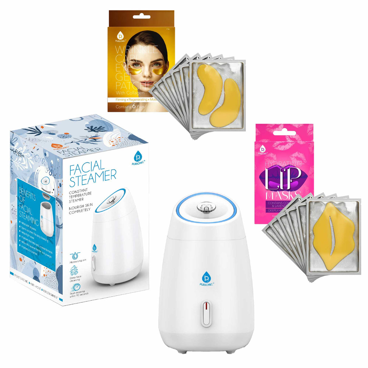 Pursonic Deluxe Facial Steamer with 6 Soothing Eye Masks & 6 Nourishing Lip Masks by Pursonic