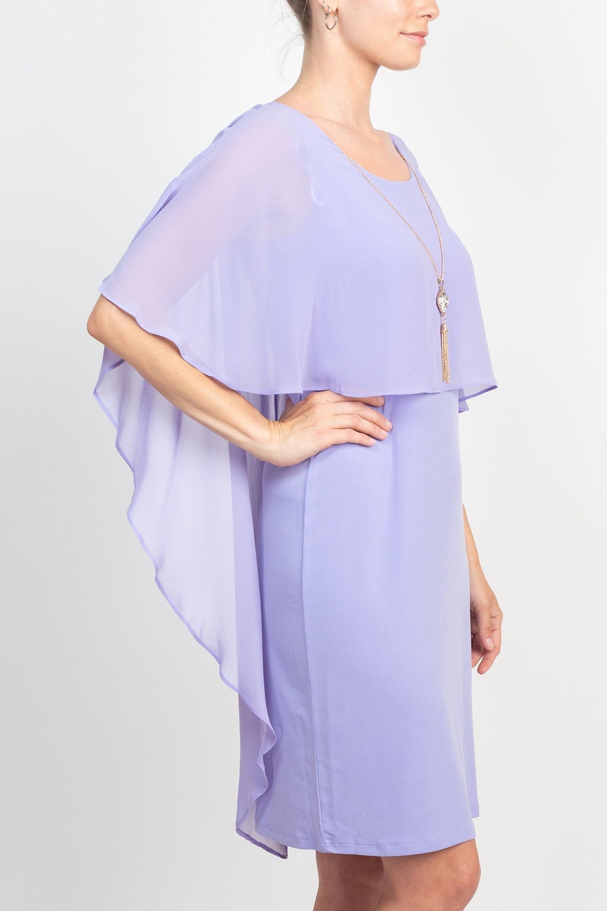 Glamour Scoop Neck Chiffon Cape Short Sleeve ITY Dress by Curated Brands