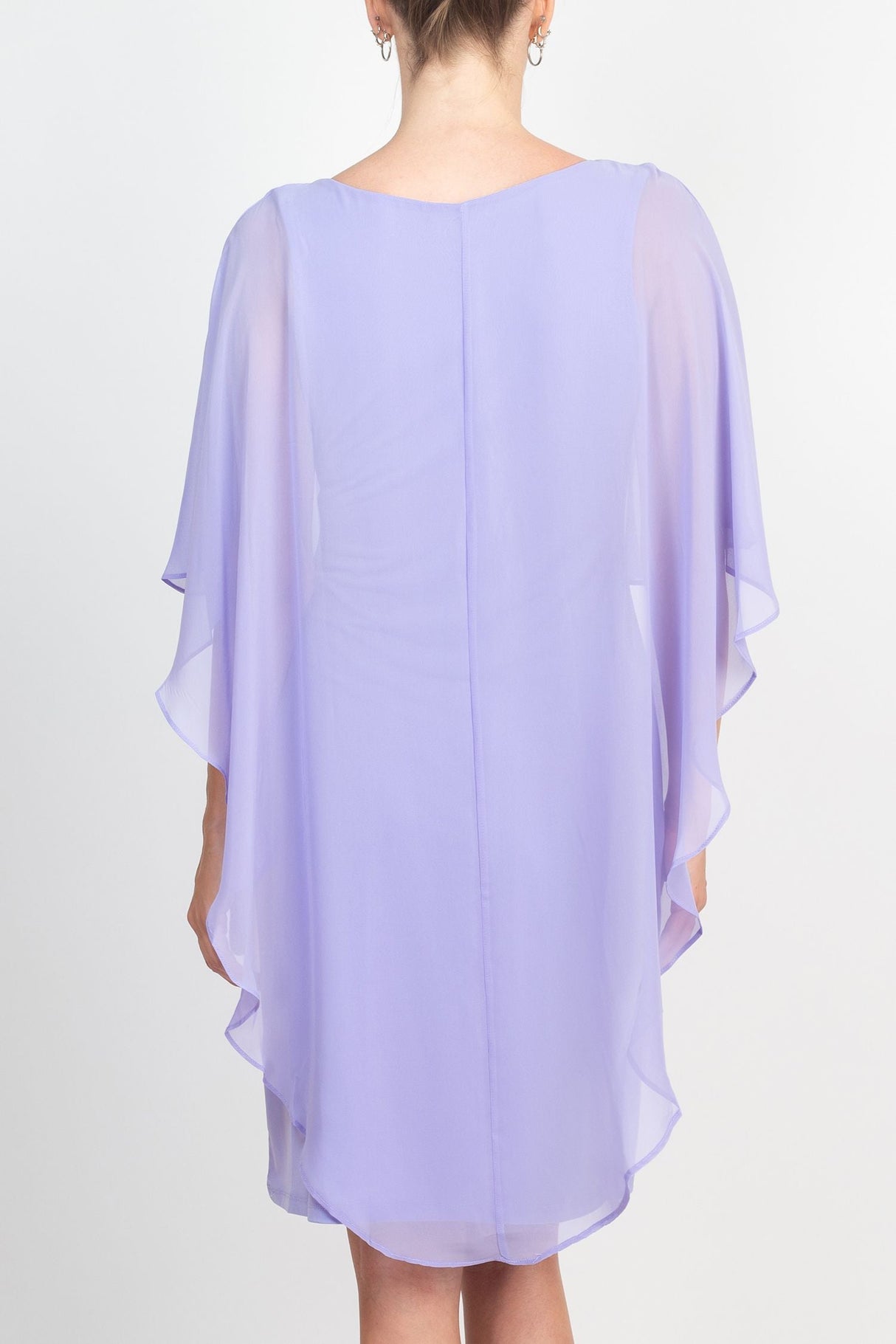 Glamour Scoop Neck Chiffon Cape Short Sleeve ITY Dress by Curated Brands