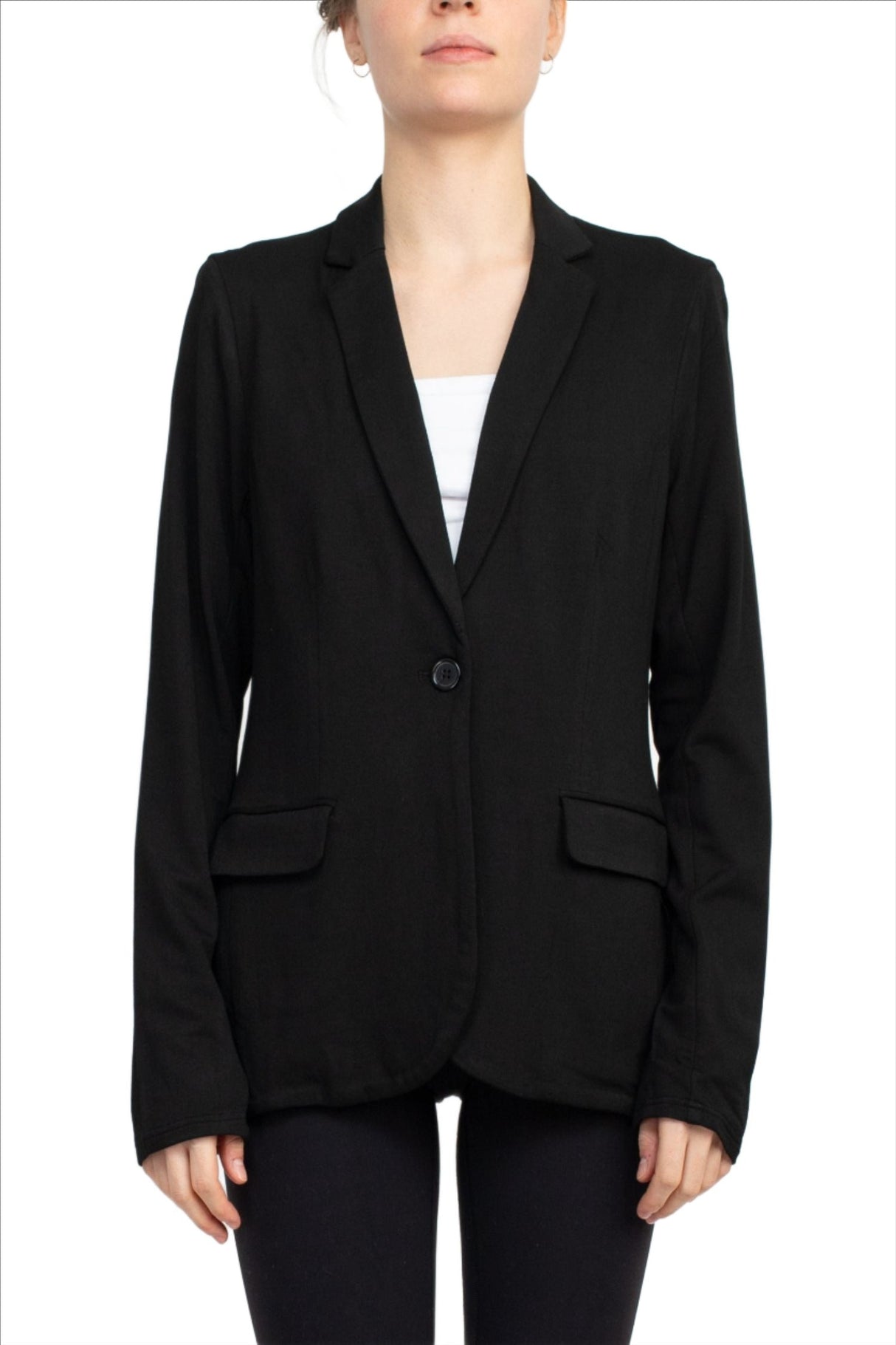 M Magaschoni Notch Collar Long Sleeve Welt Pockets 1 Button Closure Rayon Blazer by Curated Brands