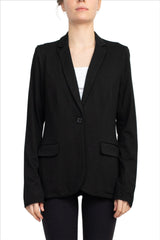 M Magaschoni Notch Collar Long Sleeve Welt Pockets 1 Button Closure Rayon Blazer by Curated Brands