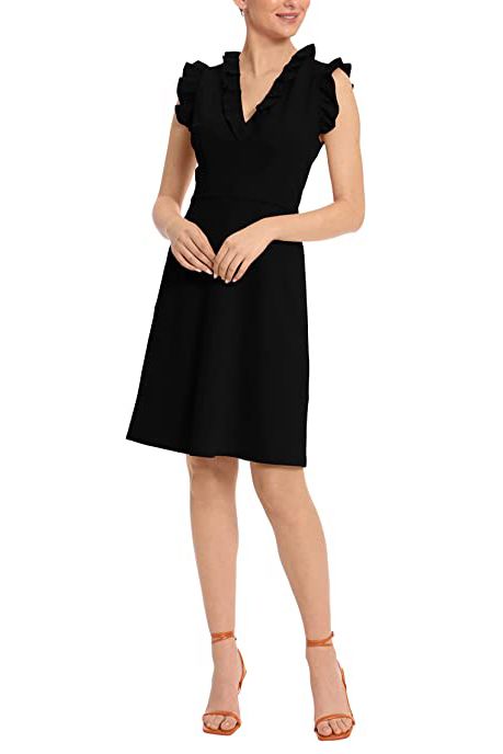 Maggy London V-Neck Ruffle Sleeves Back Zipper Short Crepe Dress by Curated Brands