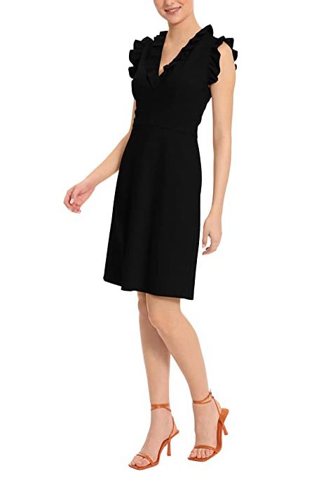 Maggy London V-Neck Ruffle Sleeves Back Zipper Short Crepe Dress by Curated Brands