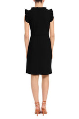 Maggy London V-Neck Ruffle Sleeves Back Zipper Short Crepe Dress by Curated Brands