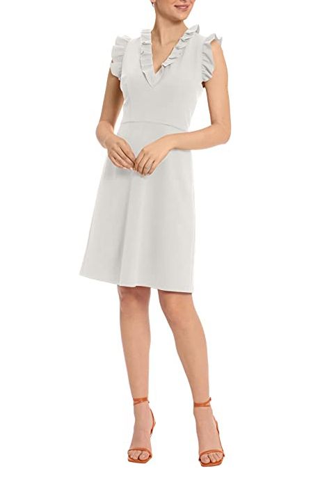 Maggy London V-Neck Ruffle Sleeves Back Zipper Short Crepe Dress by Curated Brands