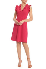 Maggy London V-Neck Ruffle Sleeves Back Zipper Short Crepe Dress by Curated Brands