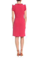 Maggy London V-Neck Ruffle Sleeves Back Zipper Short Crepe Dress by Curated Brands