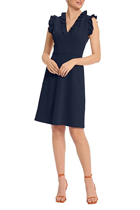 Maggy London V-Neck Ruffle Sleeves Back Zipper Short Crepe Dress by Curated Brands