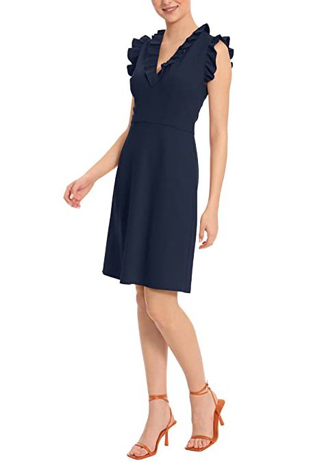 Maggy London V-Neck Ruffle Sleeves Back Zipper Short Crepe Dress by Curated Brands