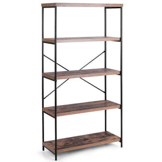 Multipurpose Open Bookcase Industrial Rack Wide Standing Storage Shelf-Brown