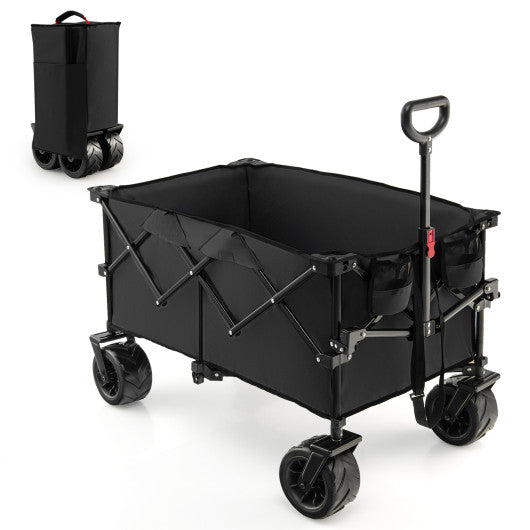 Folding Utility Garden Cart with Wide Wheels and Adjustable Handle-Black