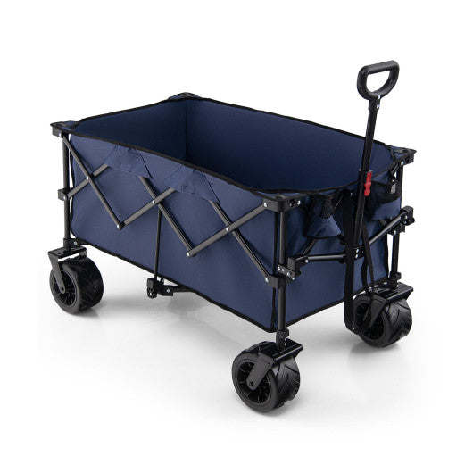 Folding Utility Garden Cart with Wide Wheels and Adjustable Handle-Blue