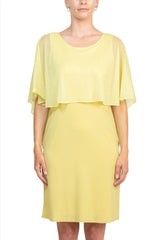 Glamour Scoop Neck Chiffon Cape Short Sleeve ITY Dress by Curated Brands