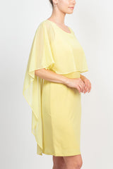 Glamour Scoop Neck Chiffon Cape Short Sleeve ITY Dress by Curated Brands