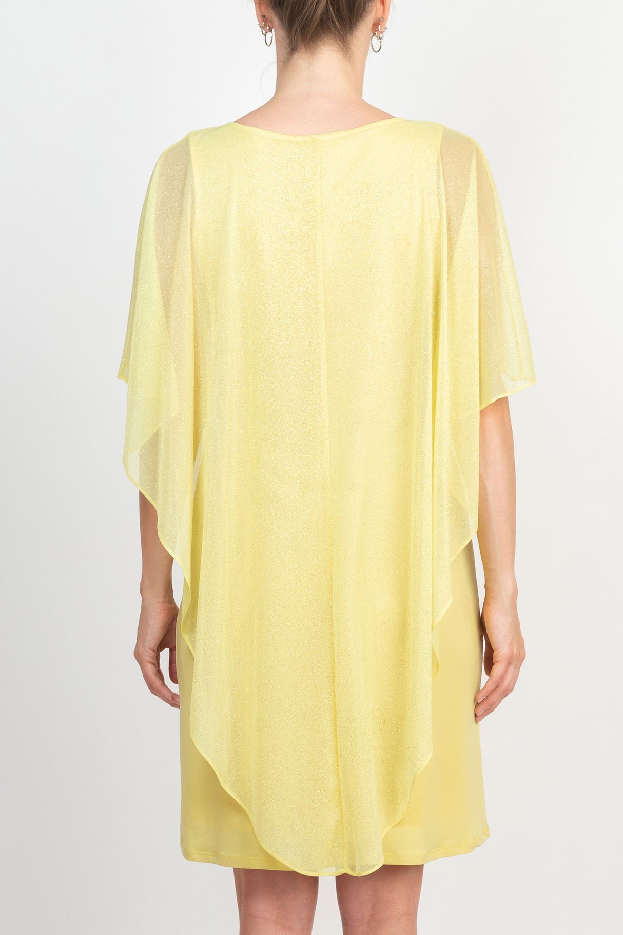 Glamour Scoop Neck Chiffon Cape Short Sleeve ITY Dress by Curated Brands