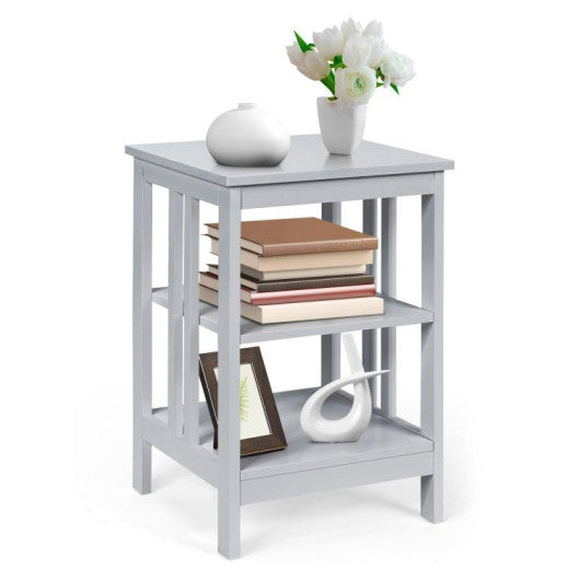 3-Tier Nightstand Sofa Side Table with Baffles and Round Corners-Gray