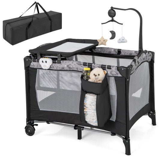 Multi-Functional Baby Playpen with Mattress and Removable Changing Table-Gray