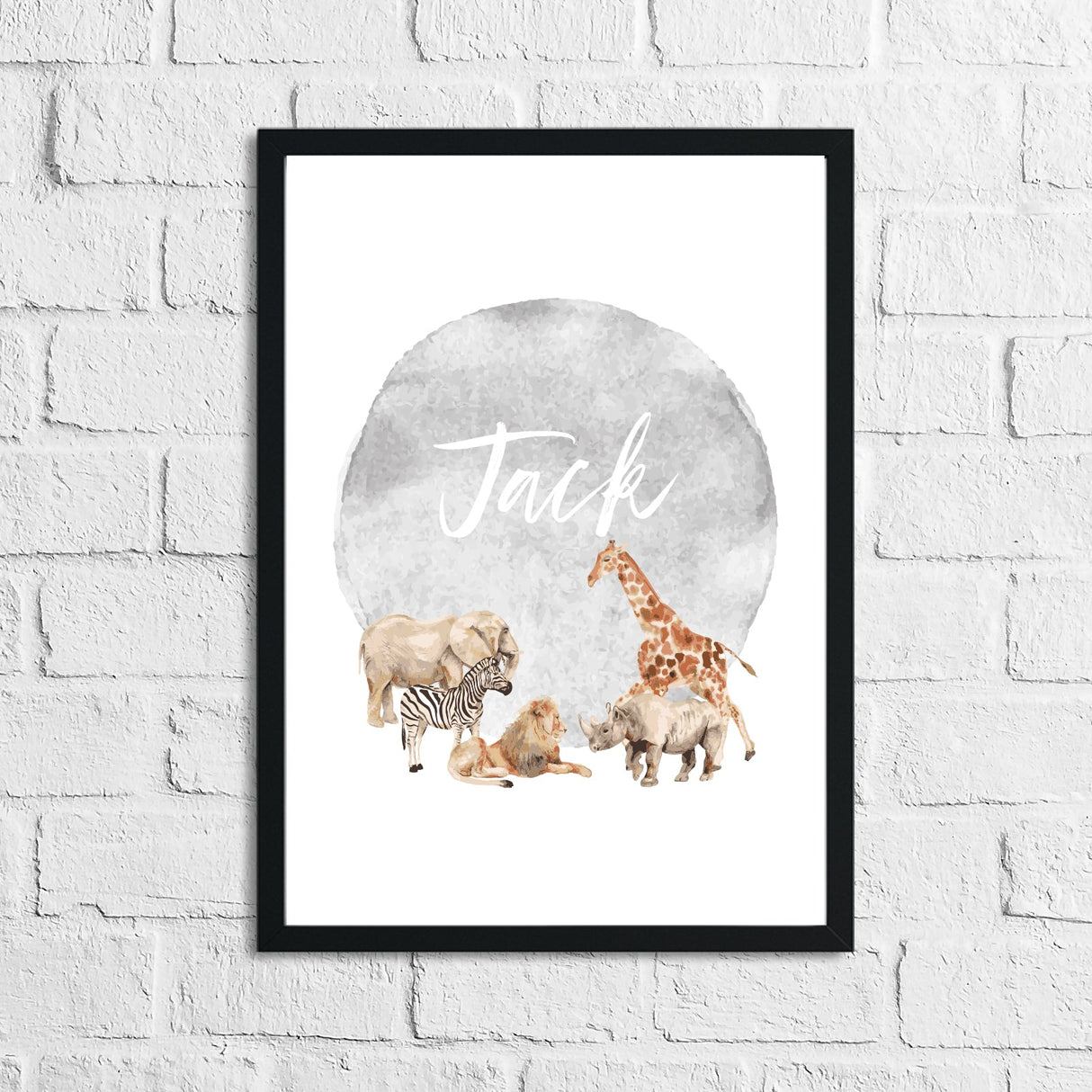 Personalised Zoo Animals Grey Name Children's Room Wall Decor Print by WinsterCreations™ Official Store