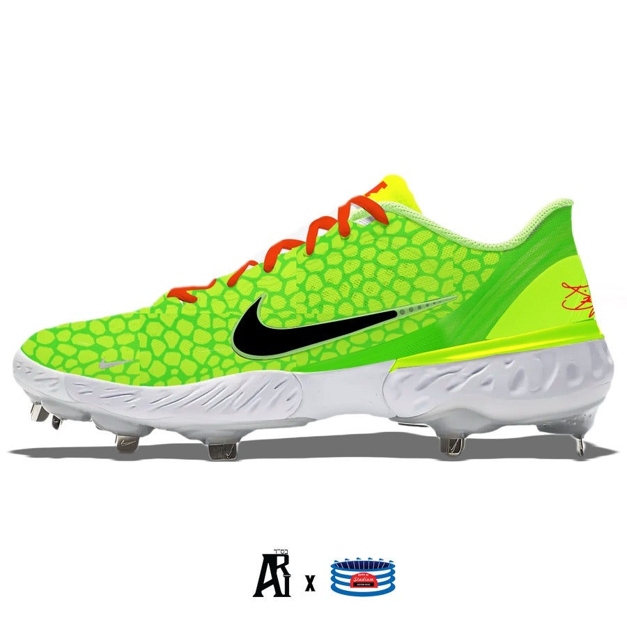 "Grinch" Nike Alpha Huarache Elite 3 Low Cleats by Stadium Custom Kicks