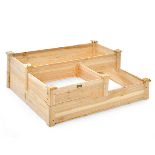 3-Tier Wooden Raised Garden Bed with Open-Ended Base-Natural