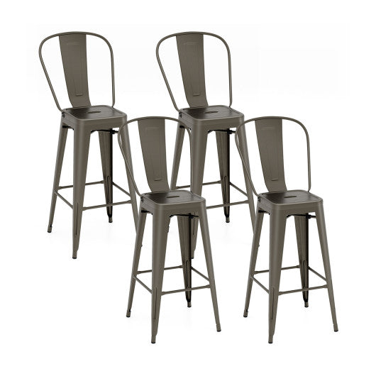 30 Inch Height Set of 4 High Back Metal Industrial Bar Stools-Gun