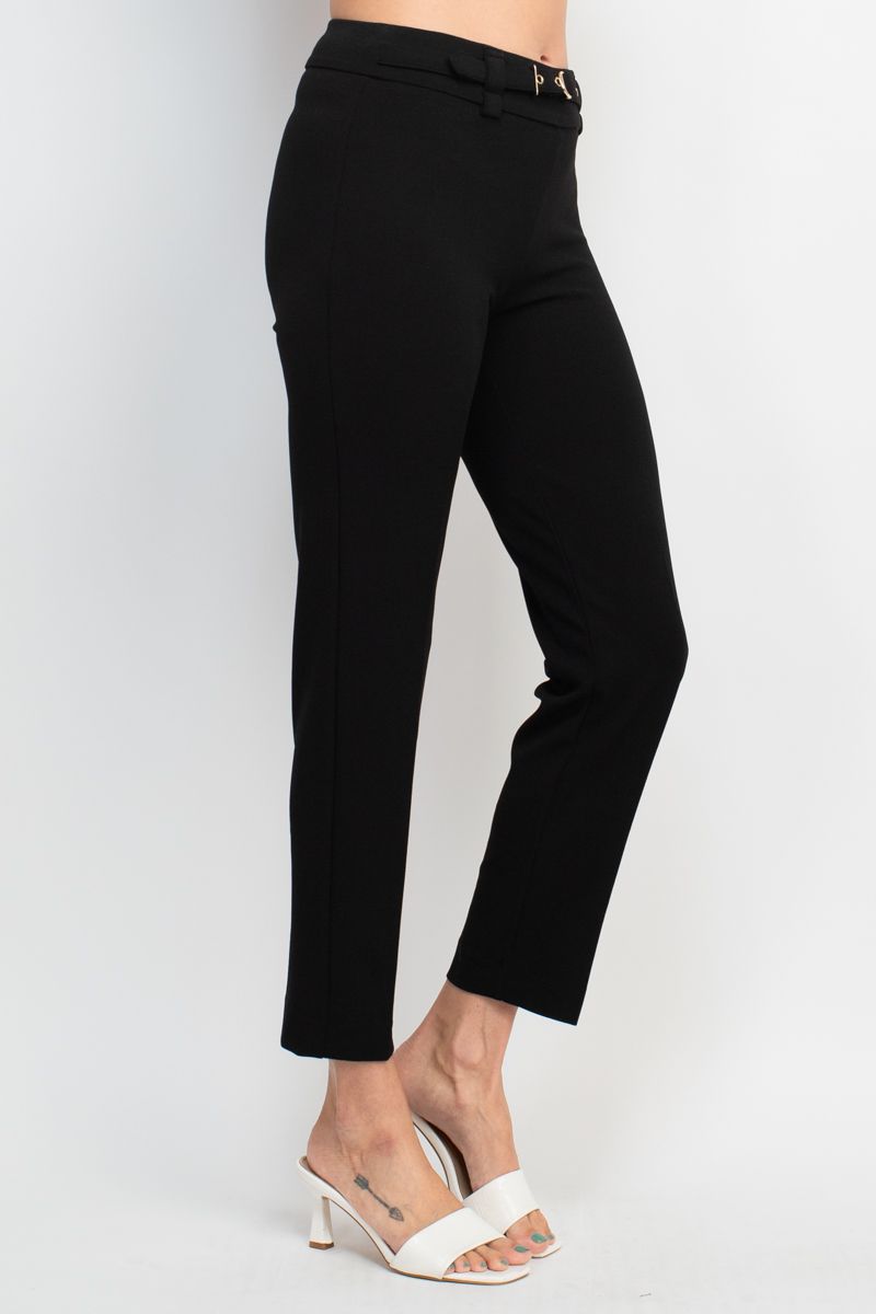 Hope & Harlow mid waist belted stretch crepe ankle pant by Curated Brands