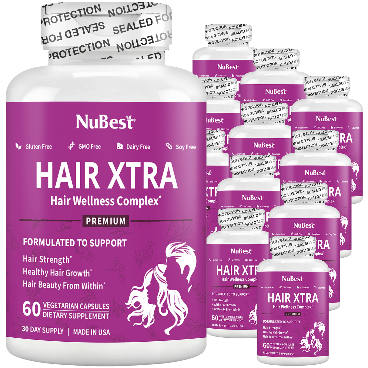 Hair Xtra, Premium Hair Growth Support for Men & Women, 60 Vegan Capsules by NuBest Nutrition®