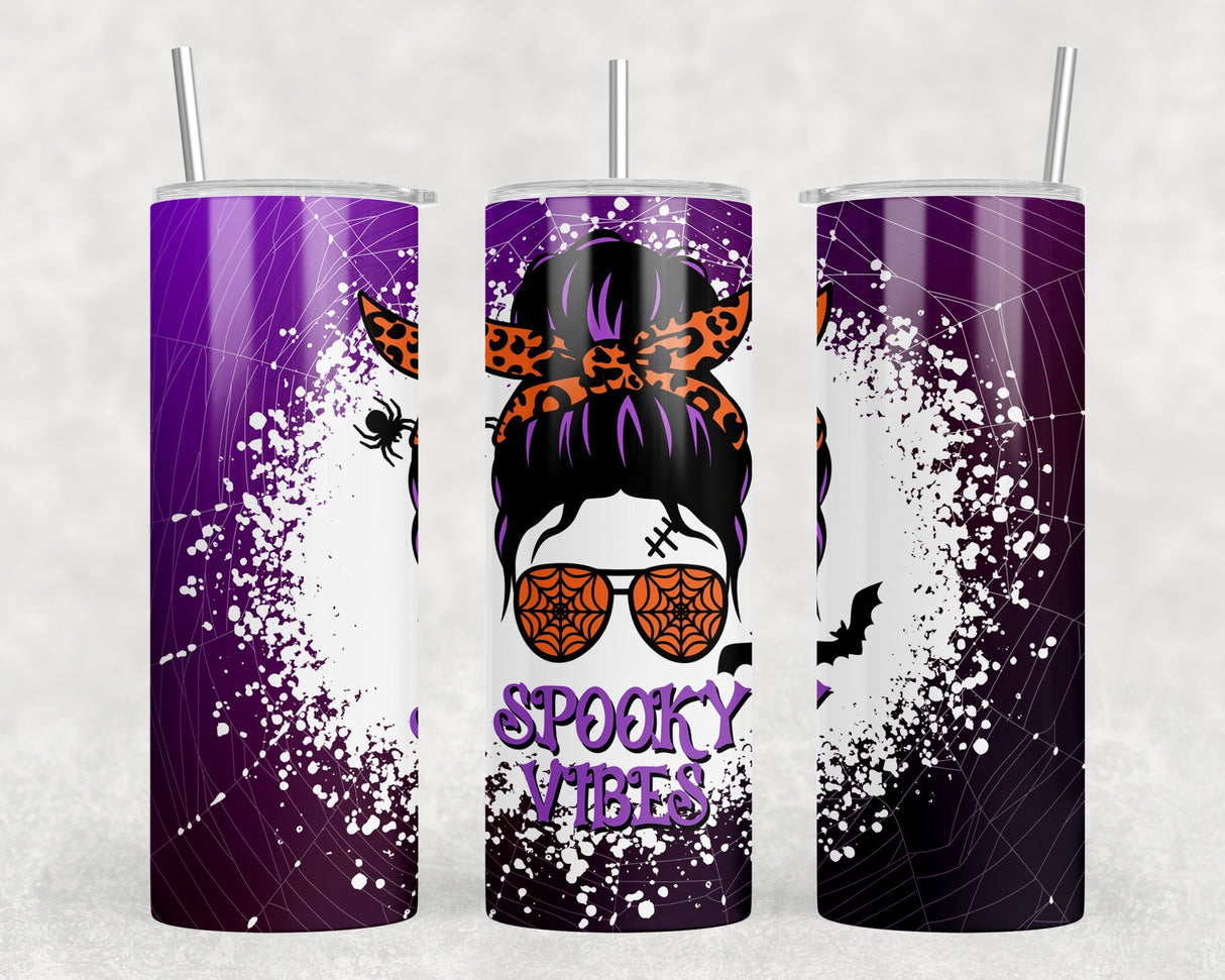 Halloween Spooky Vibes  - 20 oz Steel Skinny Tumbler - Optional Blue Tooth Speaker - Speaker Color will Vary by Rowdy Ridge Co