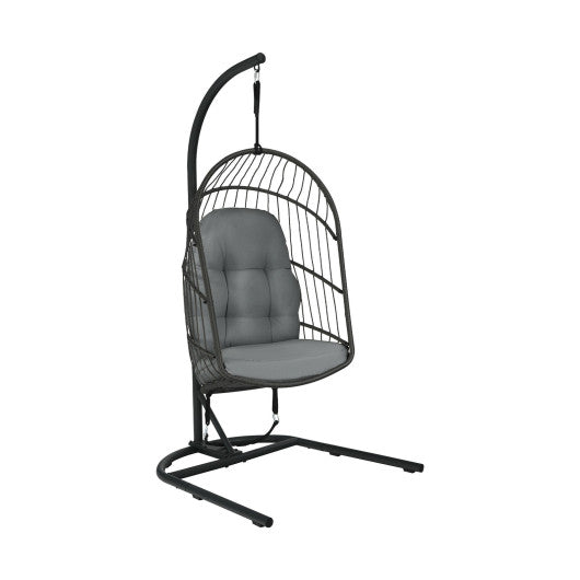 Hanging Wicker Egg Chair with Stand -Gray