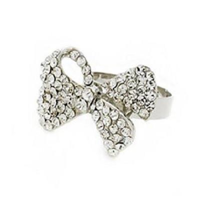 Designer Celebrity Silver and Crystal Diamante 'Heavenly Bow' Adjustable Cocktail Ring by Liberty Charms USA