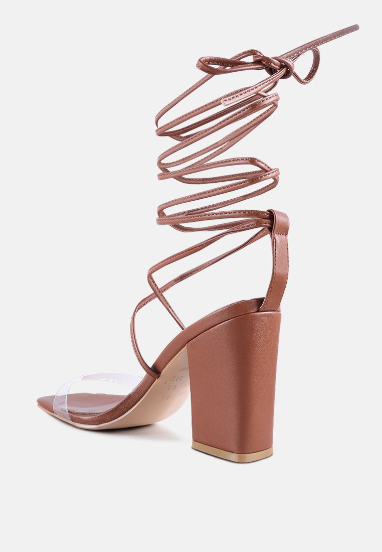 high cult strappy tie-up block heels by London Rag