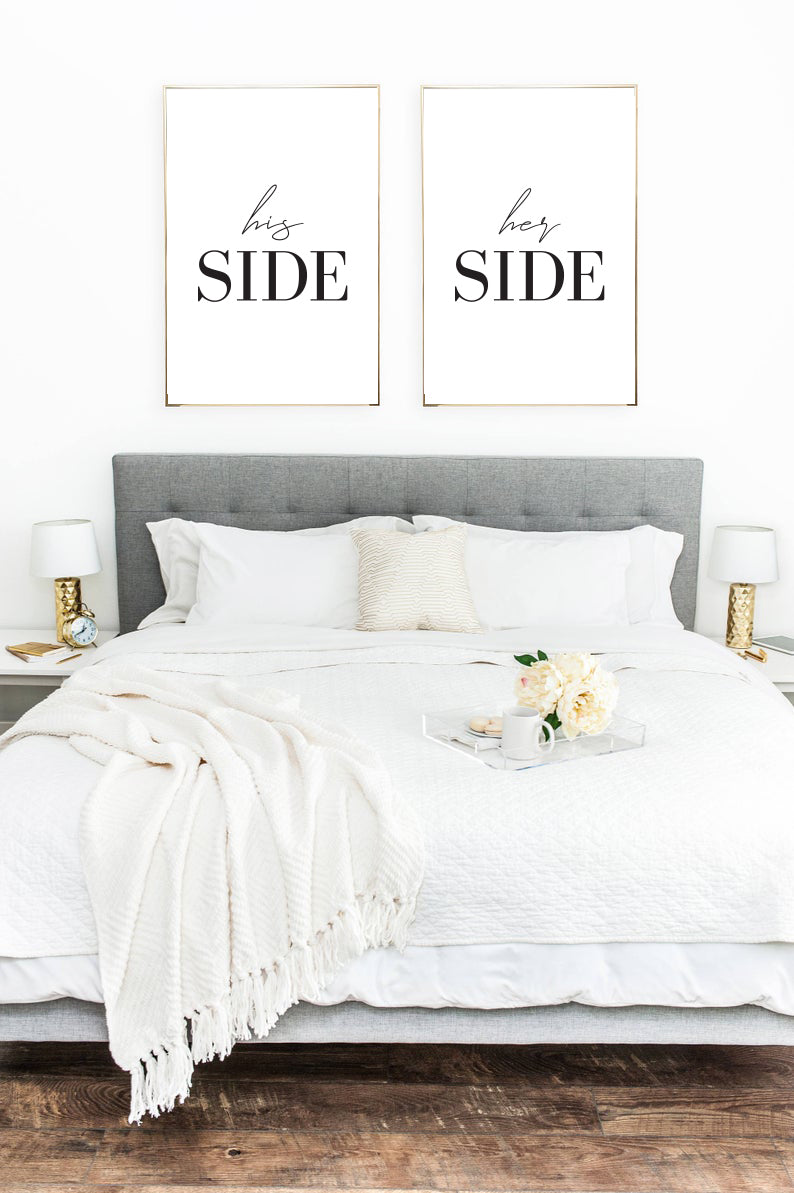 His & Hers Side 2 Couple Black Set Of 2 Bedroom Prints by WinsterCreations™ Official Store