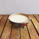 Hono Raku Pottery Refillable Scented Soy Wax Candle with 3 Wicks by RAAQUU