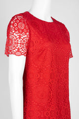 Laundry Crew Neck Short Sleeve Solid Concealed Zipper Back Shift Lace Dress by Curated Brands