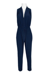 Laundry V-Neck Zipper Front Sleeveless Ruched Solid Jumpsuit by Curated Brands