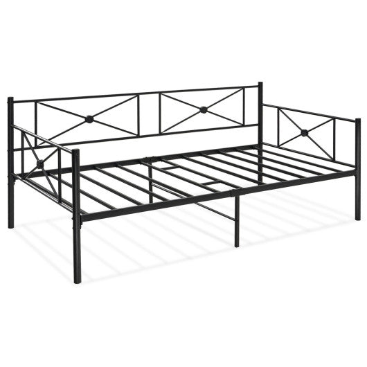 Metal Daybed Frame Twin Size with Slats-Black