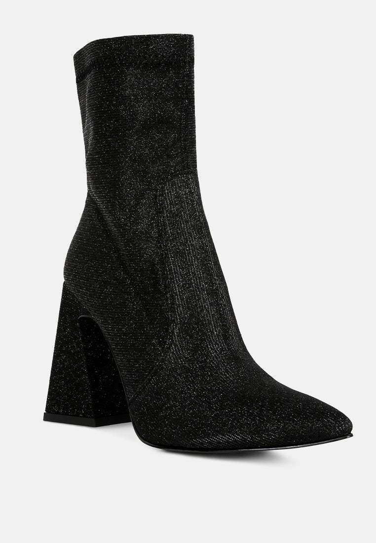 hustlers shimmer block heeled ankle boots by London Rag