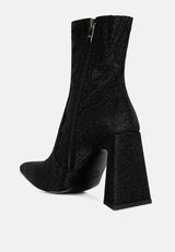 hustlers shimmer block heeled ankle boots by London Rag